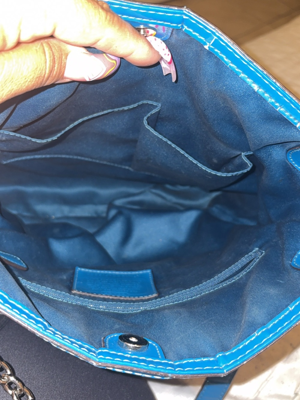 Coach Blue Leather Tote with Chain Strap
